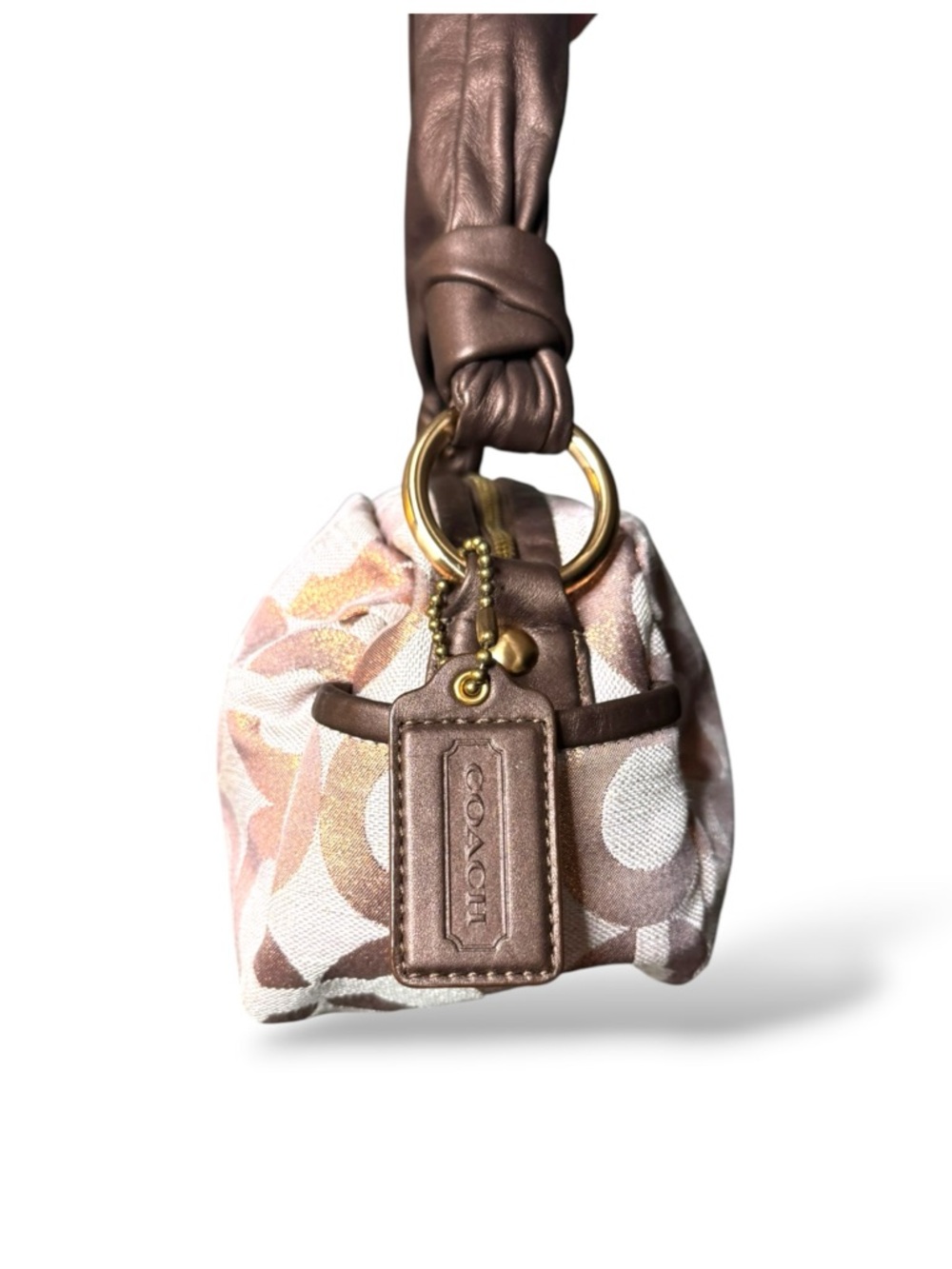 Coach Parker Op Art Shoulder Zip Bag in Metallic Gold Rose Gold - Picture 2 of 10